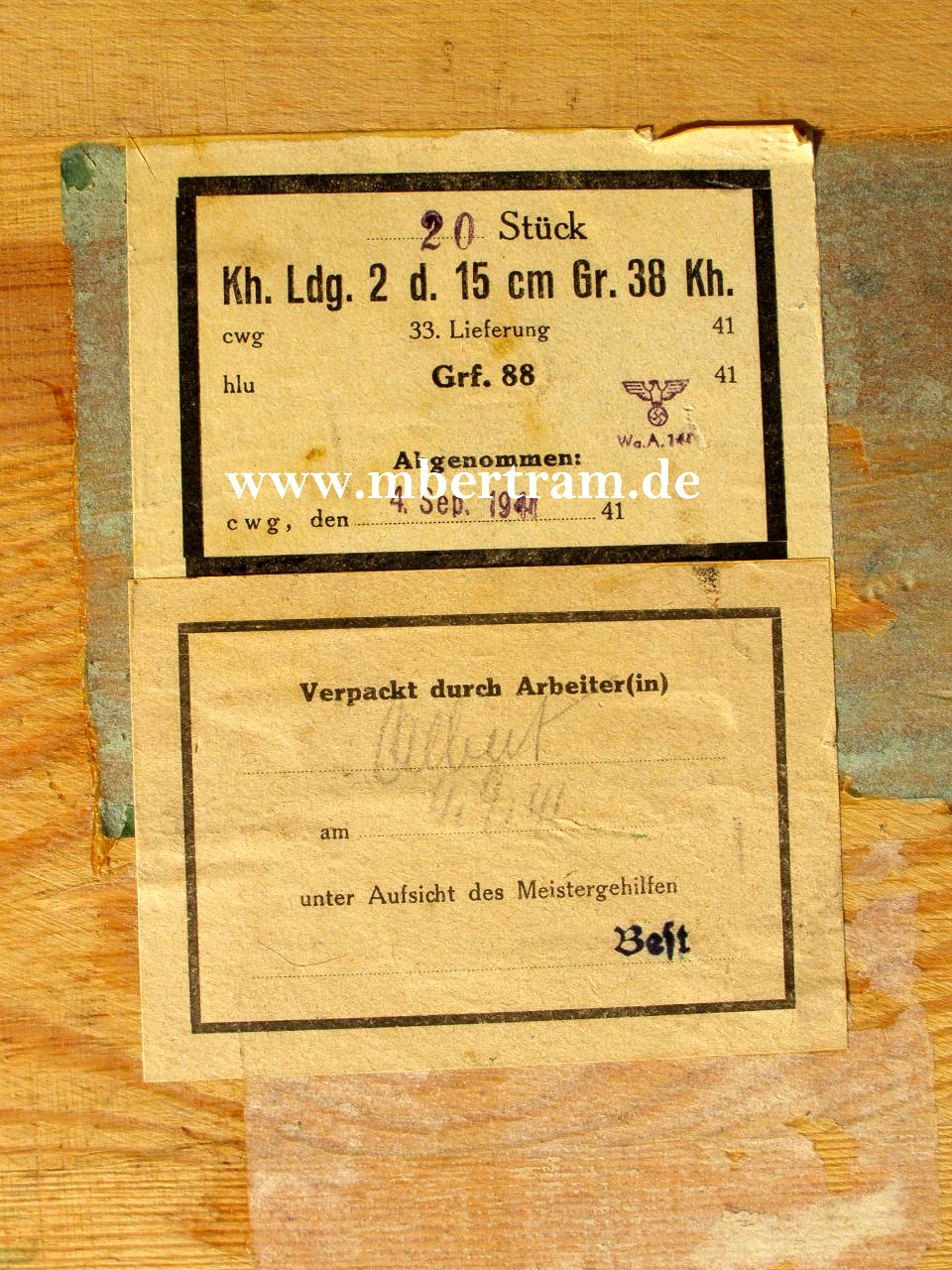13039-10 Packkiste 10, 4 Packzettel, 1939 für Kampfstoff !! SELTEN !