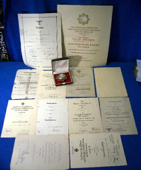 Deutsches Kreuz in Gold, Juncker, Urkunde, 8. Inf. Rgt. 1