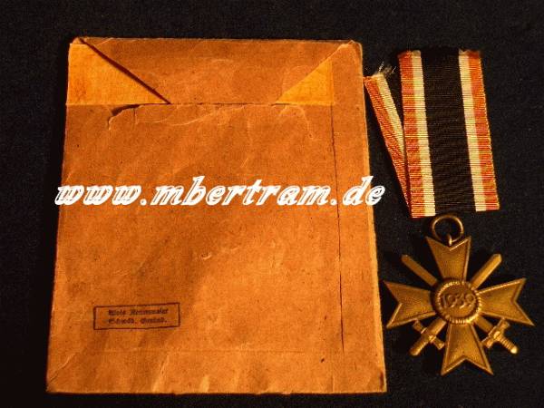 Kreigsverdienstkreuz 3. KL. 1939, mit Schwertern, in Tüte