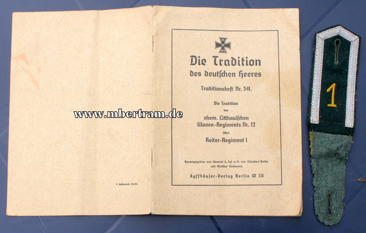 Frühe WH Schulterklappe Reiter Rgt. 1. ,mit Rgt. Geschichte