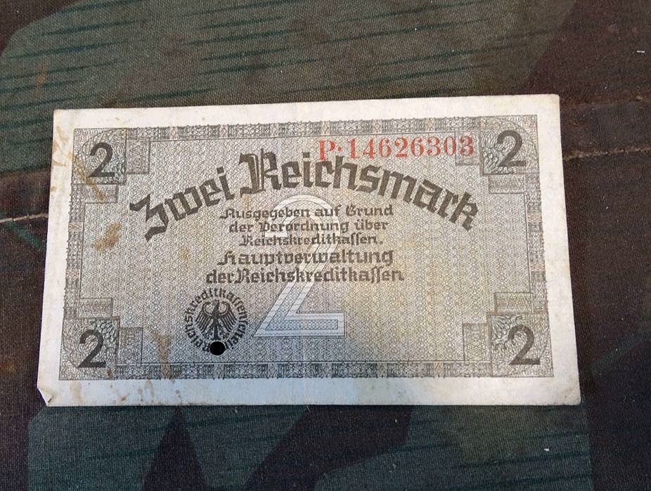 2 Reichsmark 30er / 40er Jahre, Original Geldschein aus dem 3 Reich