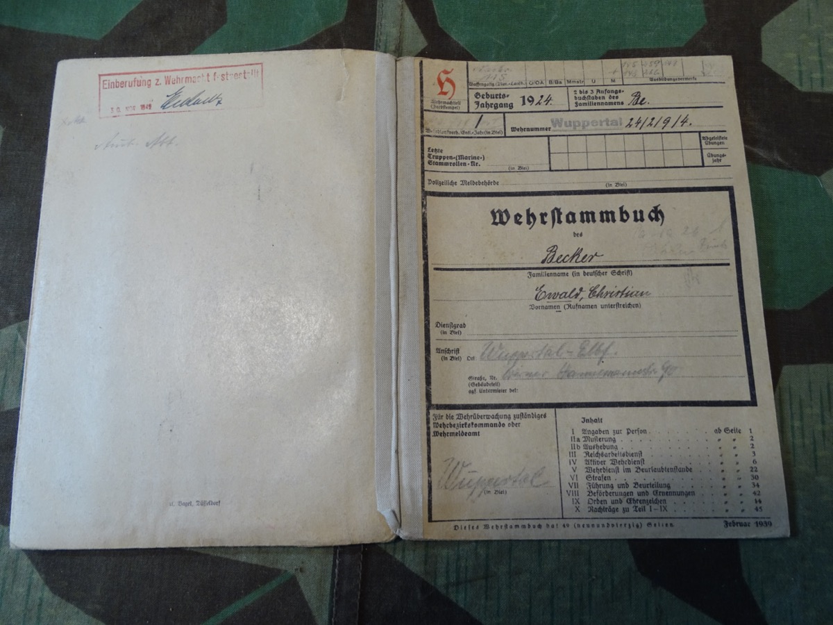 Wehrstammbuch E.C.Becker, Pz. Nachr. Ers. Abt. 26 Köln, Panzer Funker