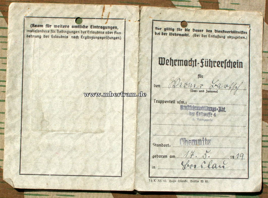 WH Führerschein Luftwaffe, Chemnitz, Krf.Ausb.Abt.d.LW.4