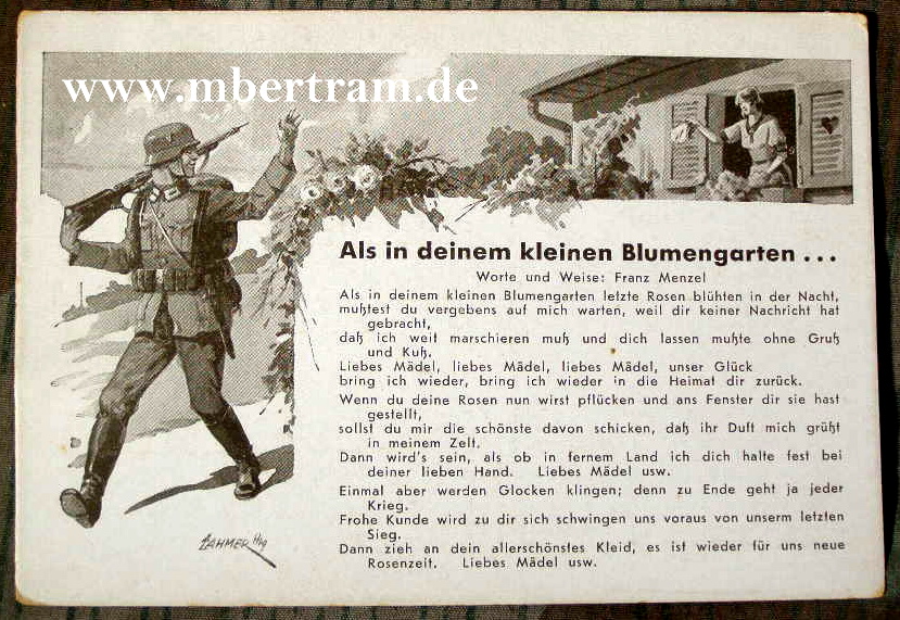Soldatenlieder Postkarte" Als in Deinem kleinen Blumengarten