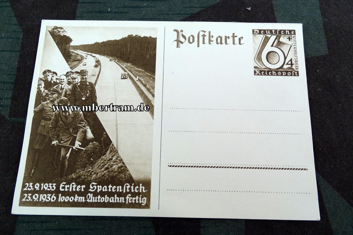 Propaganda-Postkarte, - " 23.9.1933/ 1936 -1000 Km Autobahn fertig " Ungelaufen