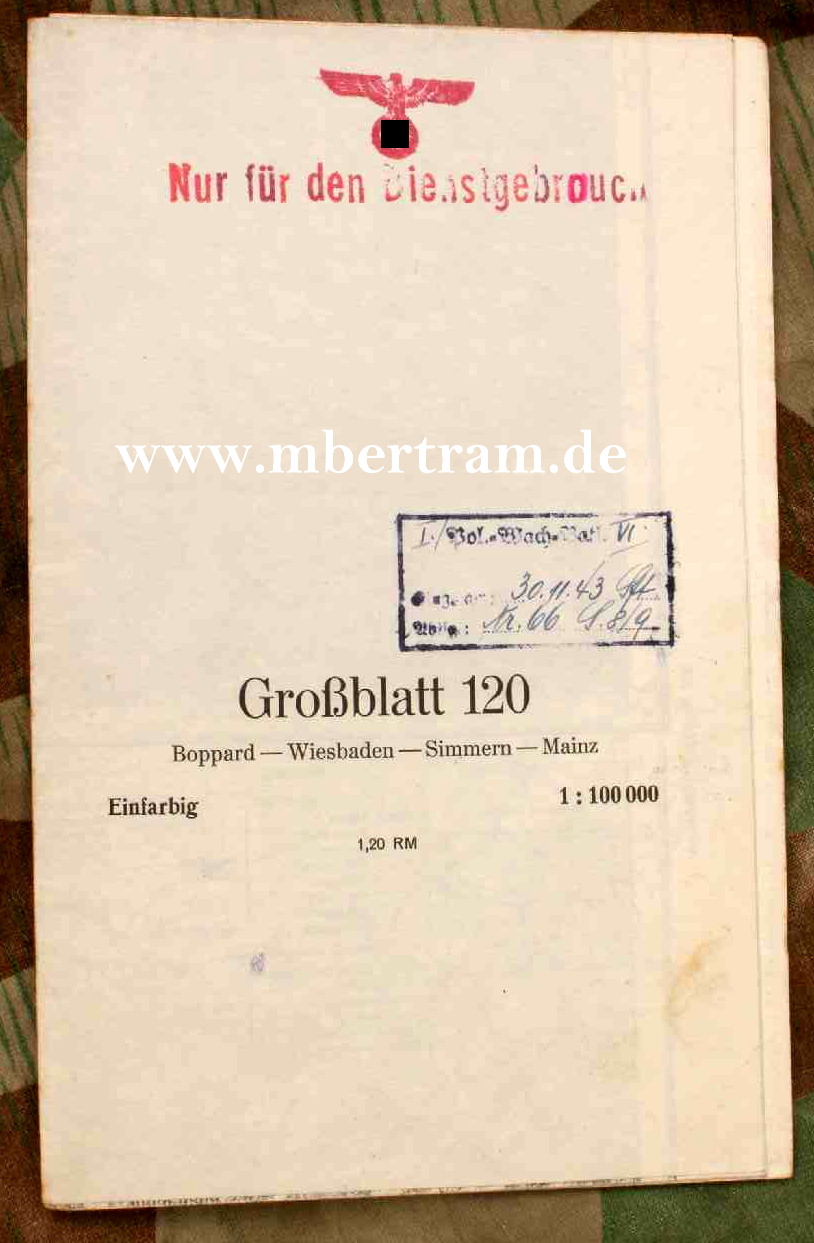 Dienst-Landkarte 1.Pol.WachBtl.6, Boppard,Wiesb.,Simmern,Mz