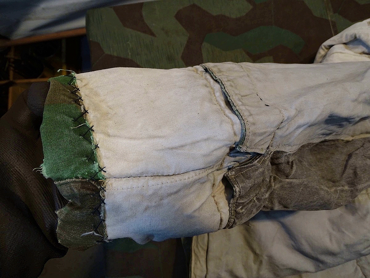 20950-26 Wehrmacht wendbare Wintertarnjacke, Splittertarn auf weiß, getragenes, ungereinigtes Stück
