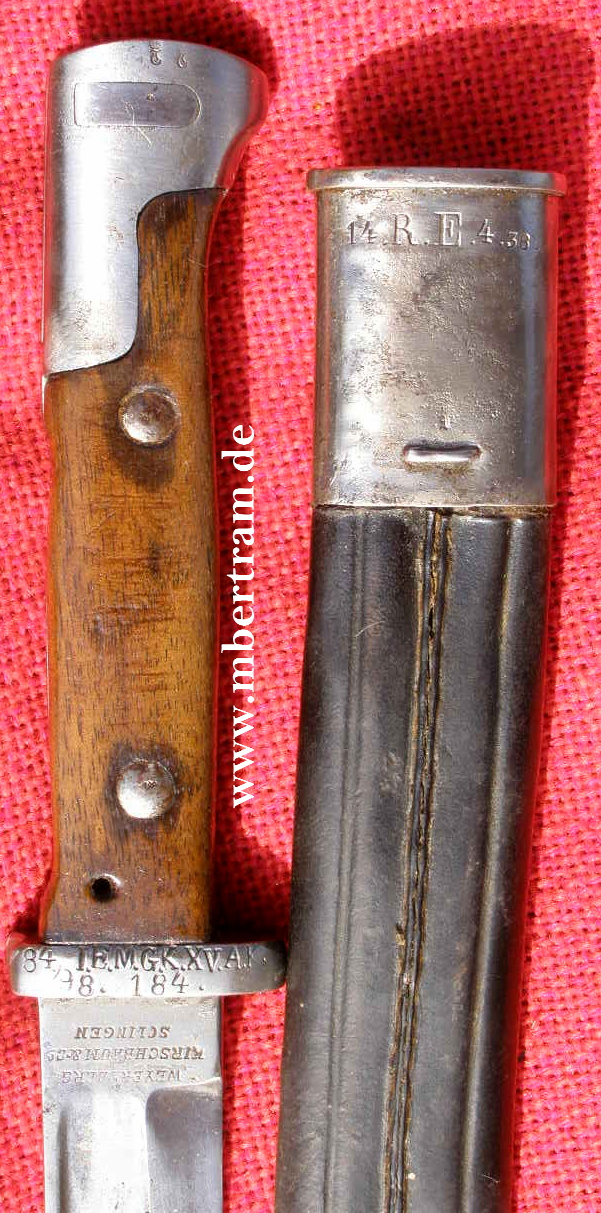 10364-5 Preußen Seitengewehr M 1884/98 a.Art, Doppelhersteller WKC u. Erfurt, 1. Ersatz-MG-Kompanie