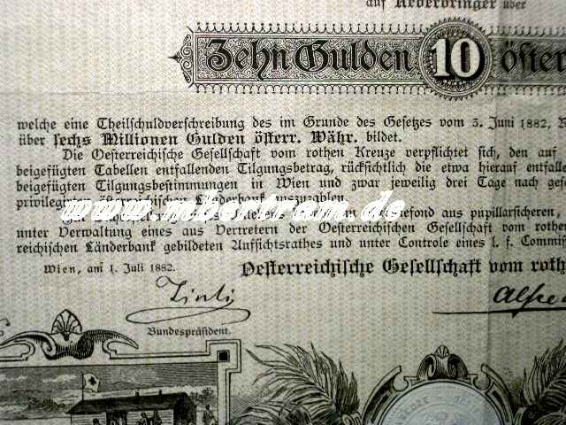 österr. DRK: Prämien Schuldverschreibung 10 Gulden, 1882