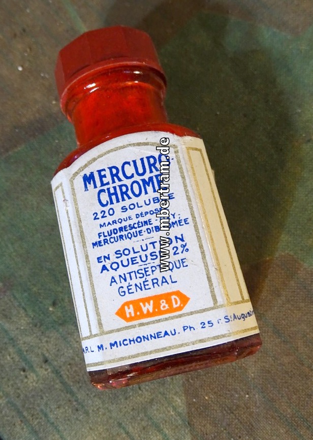 Sanitätszubehör:  Fl. Mercuro Chrome Tabletten,  Französisch