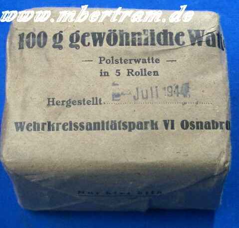100 gr. Verbandswatte, Wehrkr.San. Prk. Osnabrück 1944