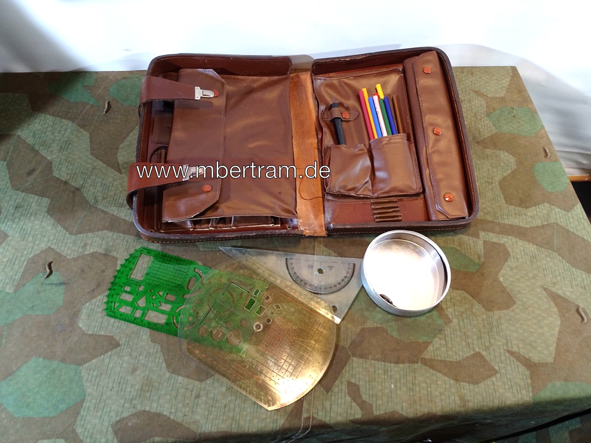 DDR NVA Ledertasche Artillerie-Kommandeursbesteck mit Inhalt