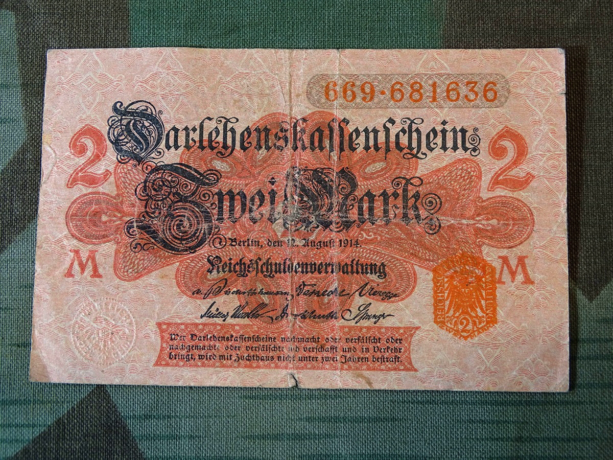 Dahrlehnskassenschein über 2 Reichsmark, 1914,  deutsches Kaiserreich