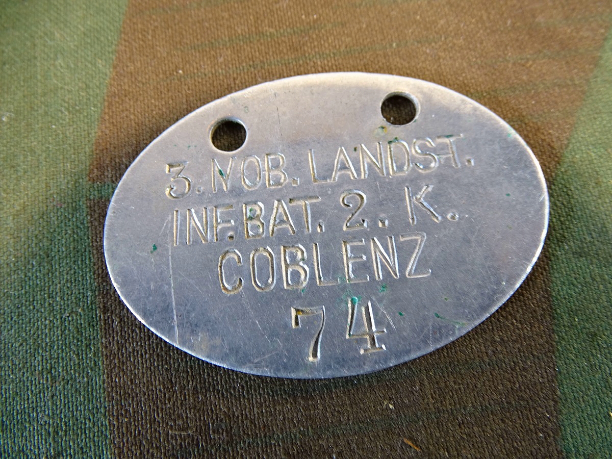Erkennungsmarke 1. Weltkrieg 3. Mobiles Landsturm Infanterie Btl. 2.K. Coblenz