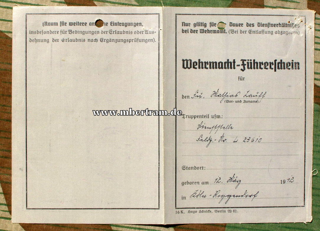 Führerschein Luftwaffe, Luftgau Kdo. Holland, Abt. Stokraft