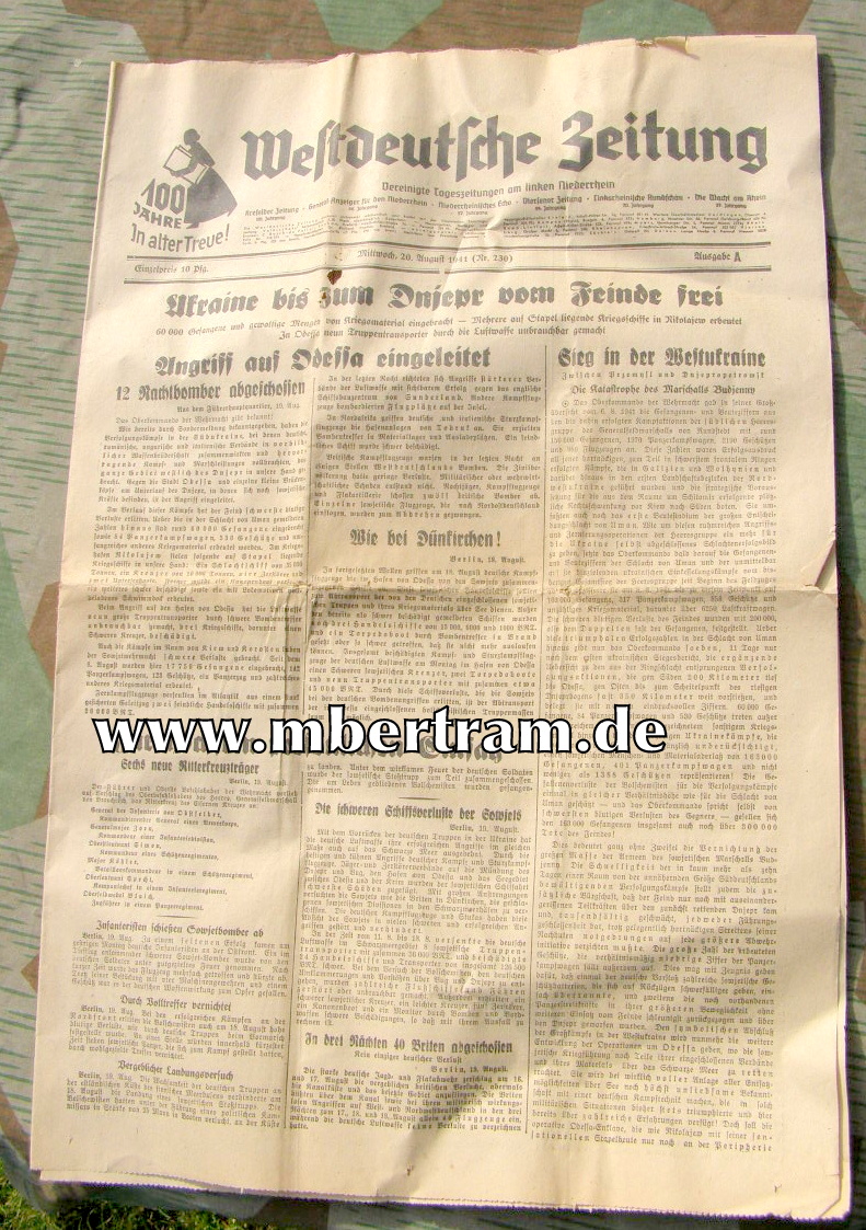 Westdeutsche Zeitung, 20 August 1941. 6 Seiten. Krefeld