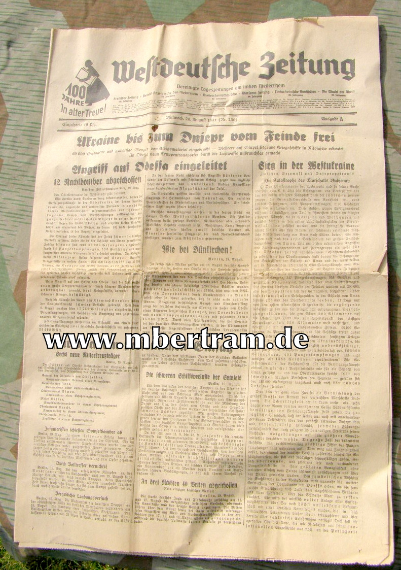 Westdeutsche Zeitung, 20 August 1941. 6 Seiten. Krefeld