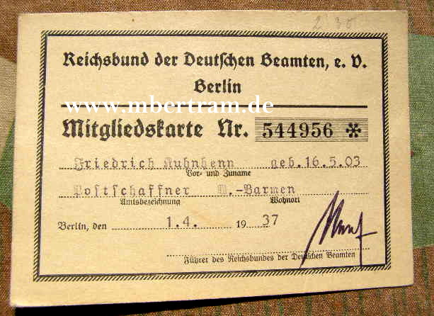 Reichsbund der deutschen Beamten e.V. Berlin 01.04.1937