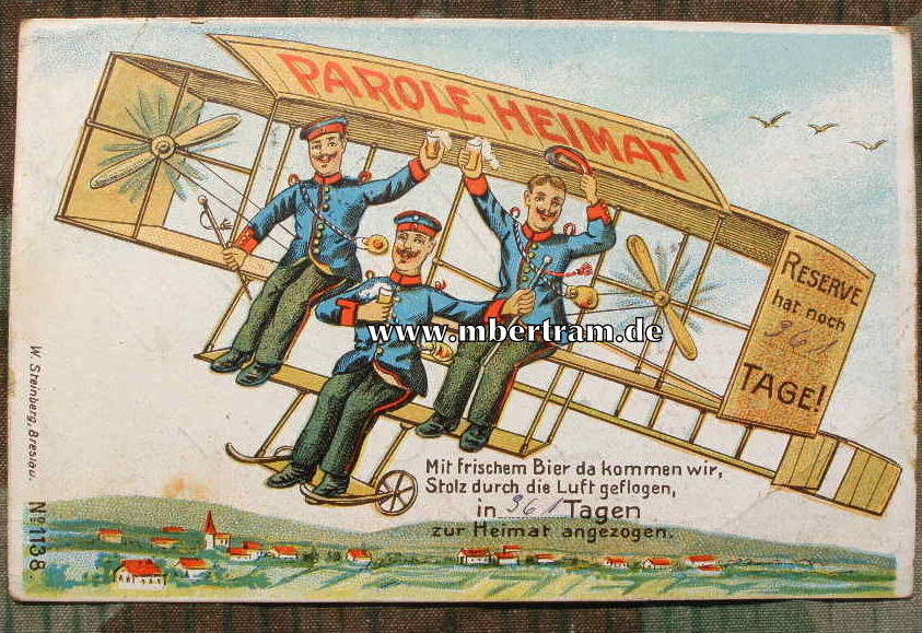 Bunte Postkarte 1912 " Reservisten in Flugapparat"