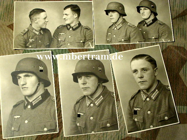 5 Fotos 1941, 2 WH Gefreite mit verschiedenen Uniformen