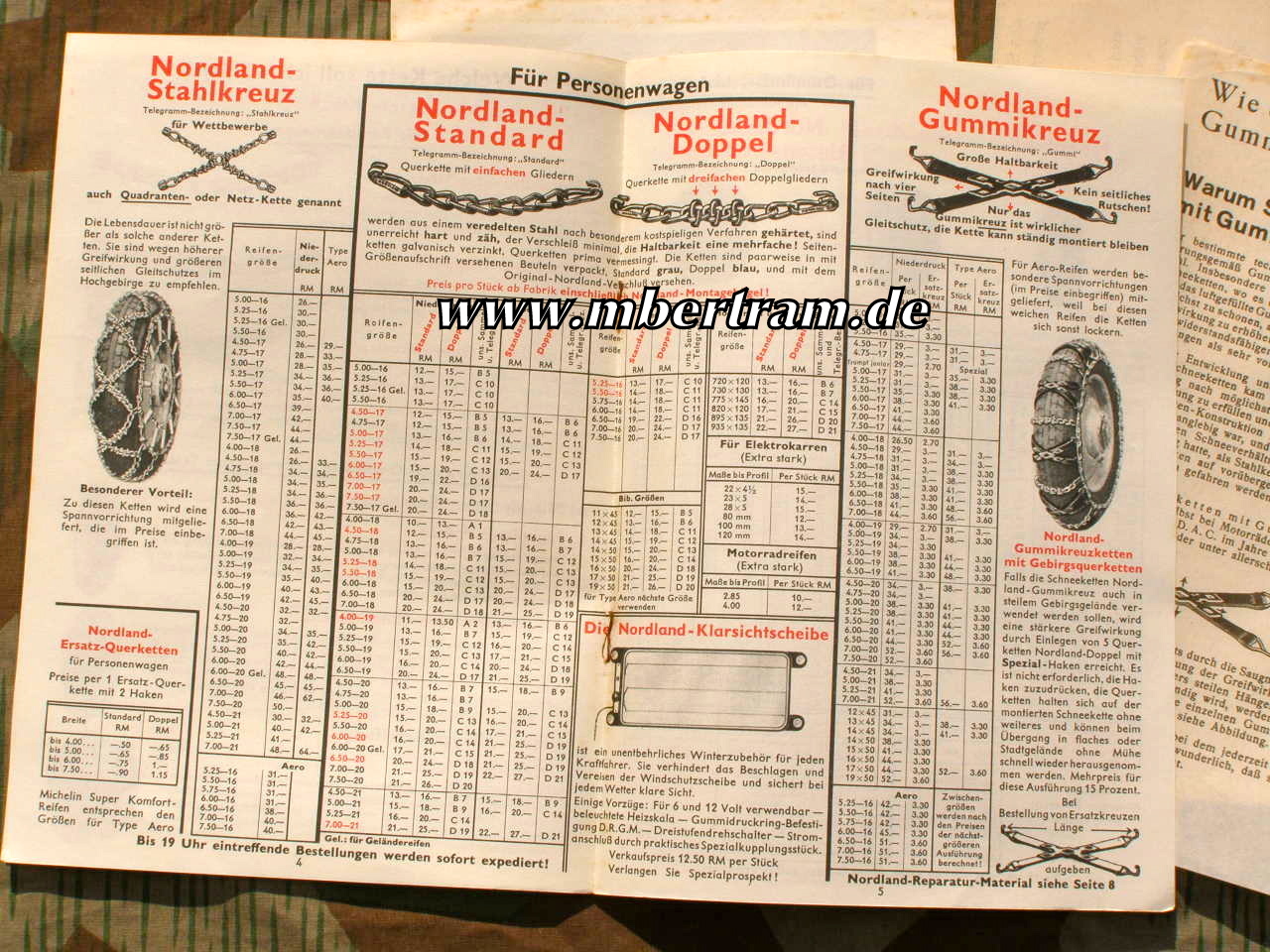 Bunter Werbeprospekt "Nordland Schneeketten" 1936