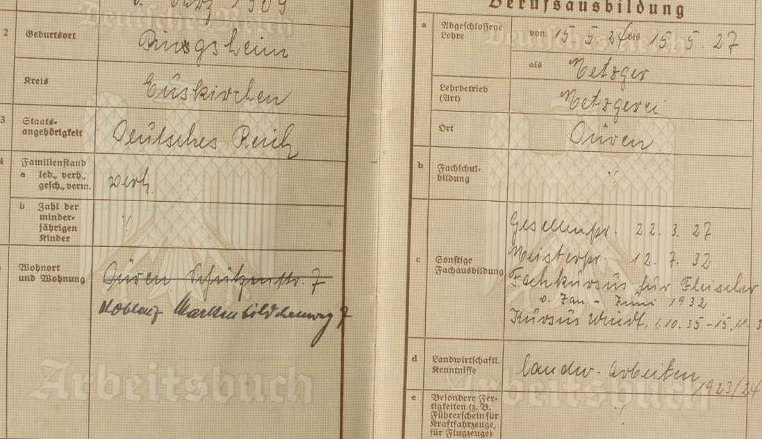 Arbeitsbuch Deutsches Reich . M 1933-39, Düren, Fleischer