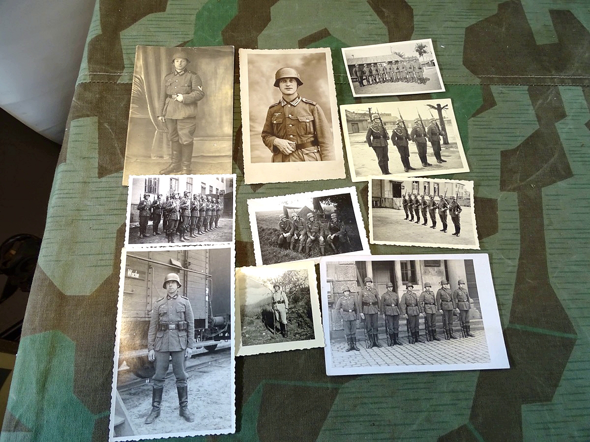 10 Portraitaufnahmen, 3  Postkartenformat,  von Wehrmachts Soldaten mit Stahlhelm