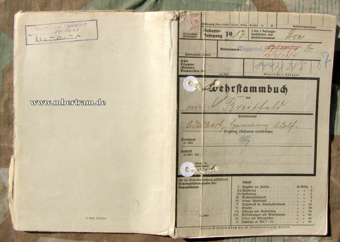 Wehrstammbuch Schlachtschiff Scharnhorst 1939- 1941