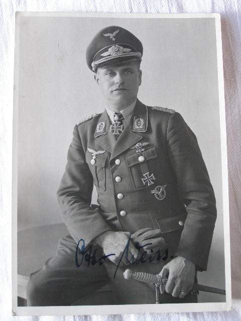 Original Signatur Otto Weiss, Obst.Lt. LW. Ritterkr. m.Eichenl.
