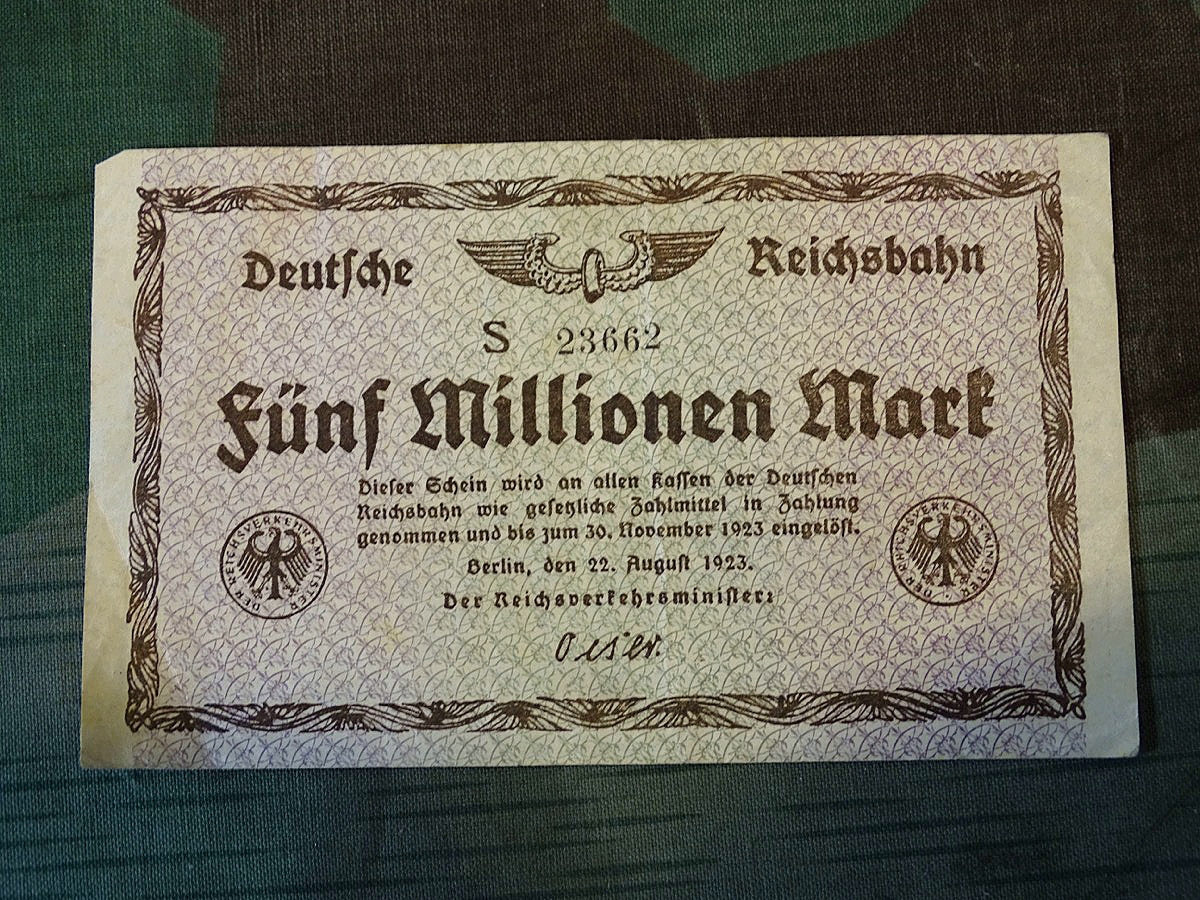 Deutsche Reichsbahn, 5 Millionen Reichsmark,  Original Geldschein goldene 20 `er Jahre und Inflationszeit... 