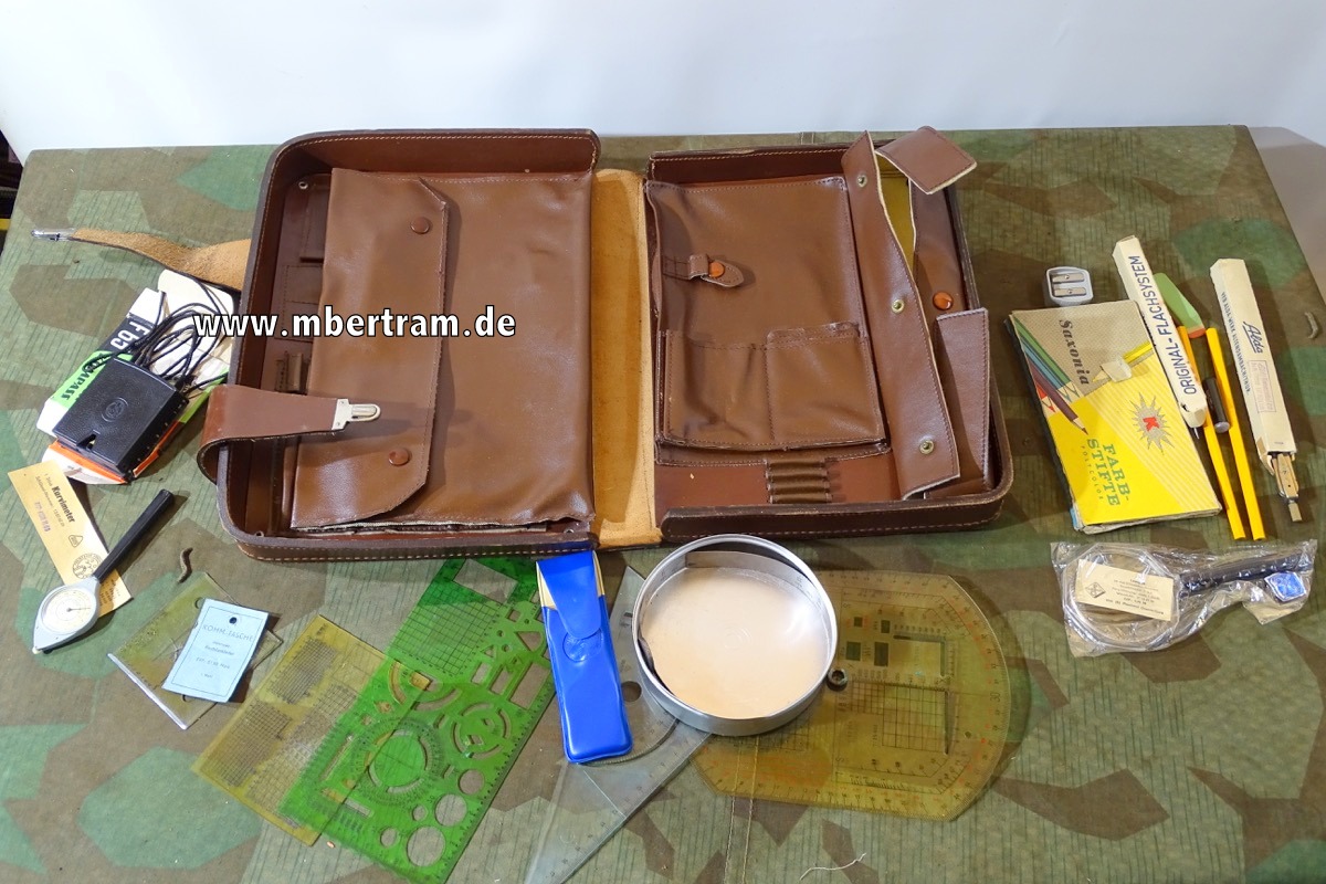 20305-1 DDR NVA Ledertasche Artillerie-Kommandeursbesteck mit Inhalt