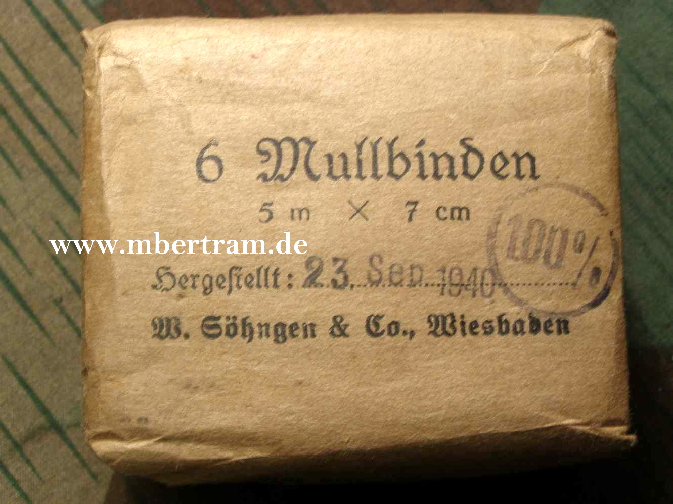 Wehrmacht: 6 Keimfreie Mullstreifen zu 5x7cm