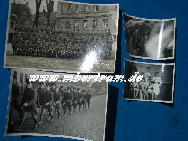 4 Fotos Postschutzlehrgang 1935, schöne Uniformstudie. Gruppenfoto, Marschfoto, 2 Kasernen Gruppenbi