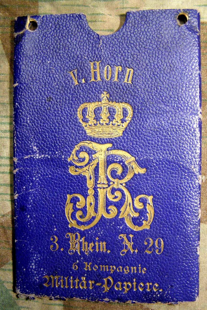 Dekorative Militärpasshülle 3. Rhein.Inf.Rgt.No. 29, 6. Kp.