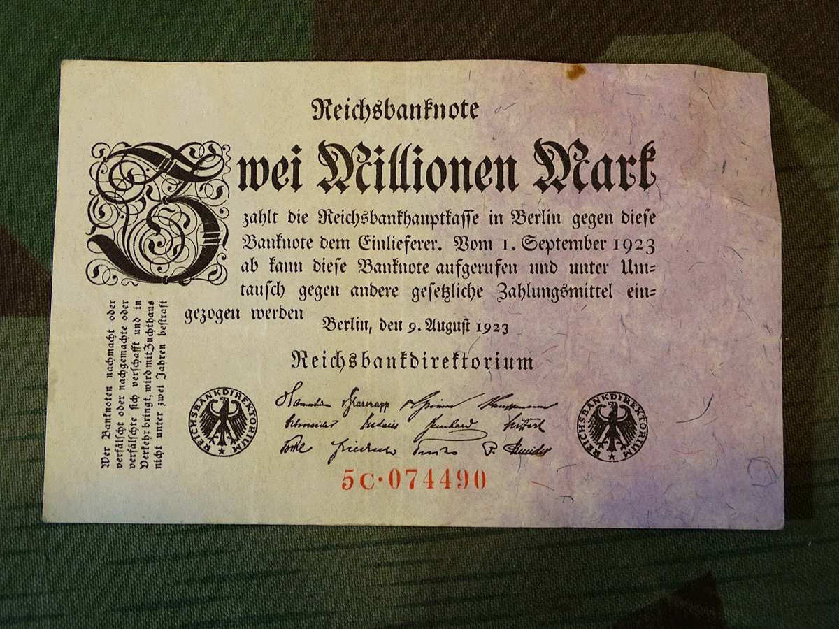 2 Millionen Reichsmark,  Original Geldschein goldene 20 `er Jahre und Inflationszeit... 