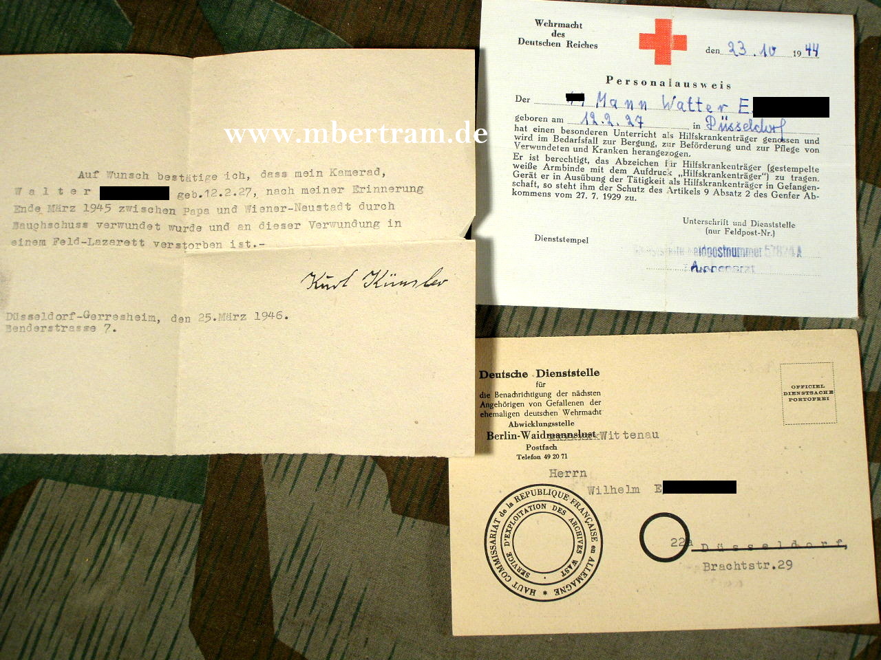 SS Hilfskrankenträgerausweis 1944, Gefallen österr. 4.4.45