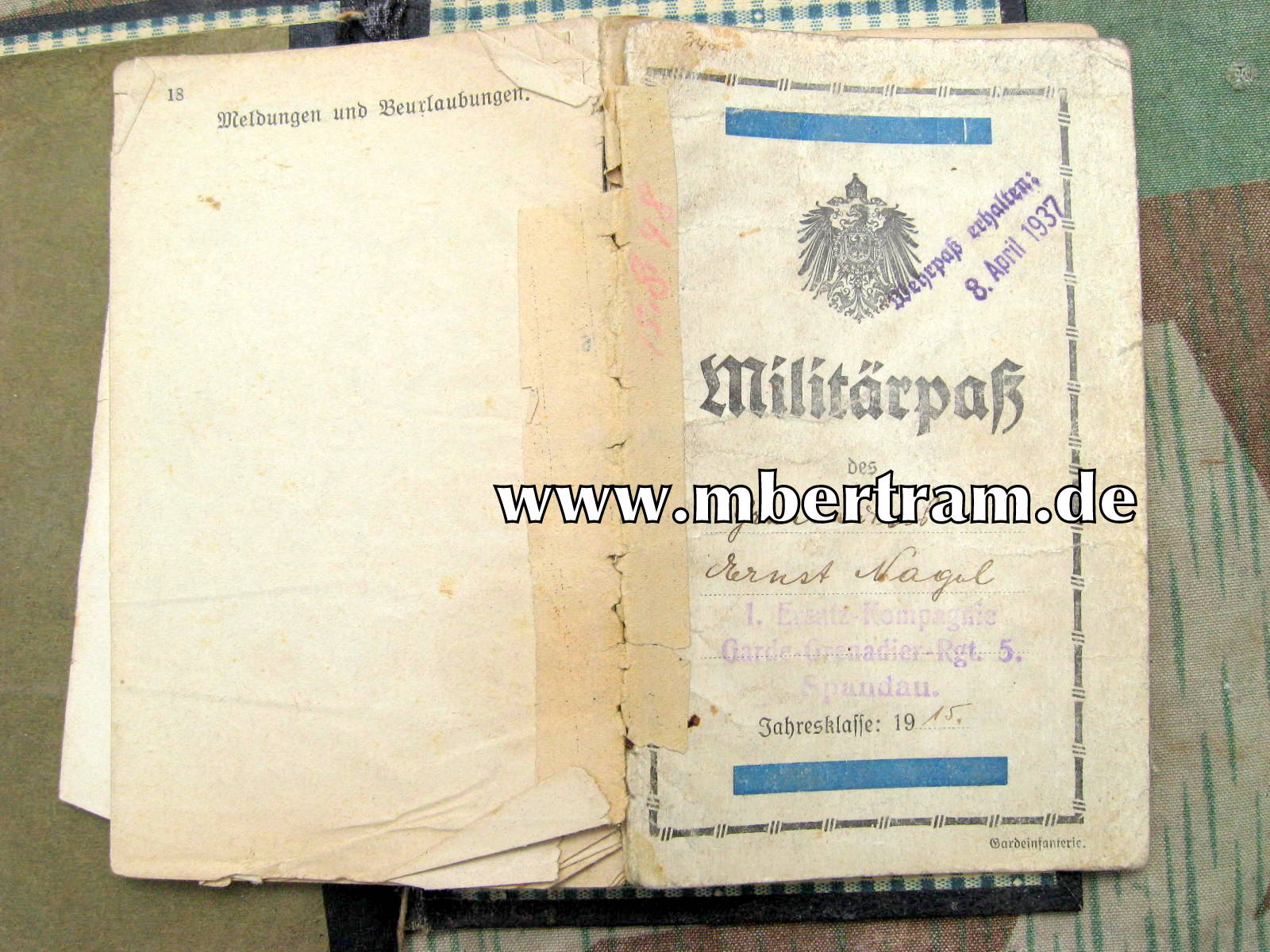 12925-11 Reisepass u. Militärpass Wuppertaler Bandwirkermeister