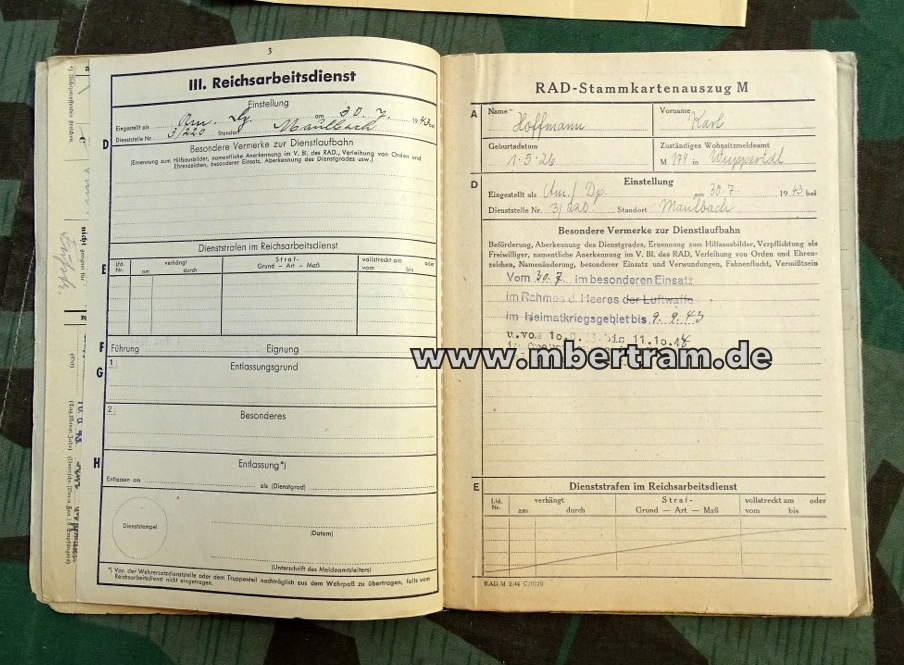 Wehrstammbuch Karl H. SS Polizei Panzer Abwehr Abteilung 2. Kompanie 1944/45