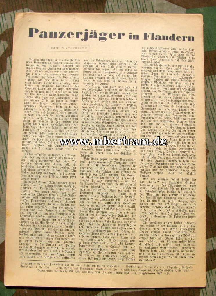 Der Heimatkreis, Monatsschrift Gau Kärnten. Jan. 1941
