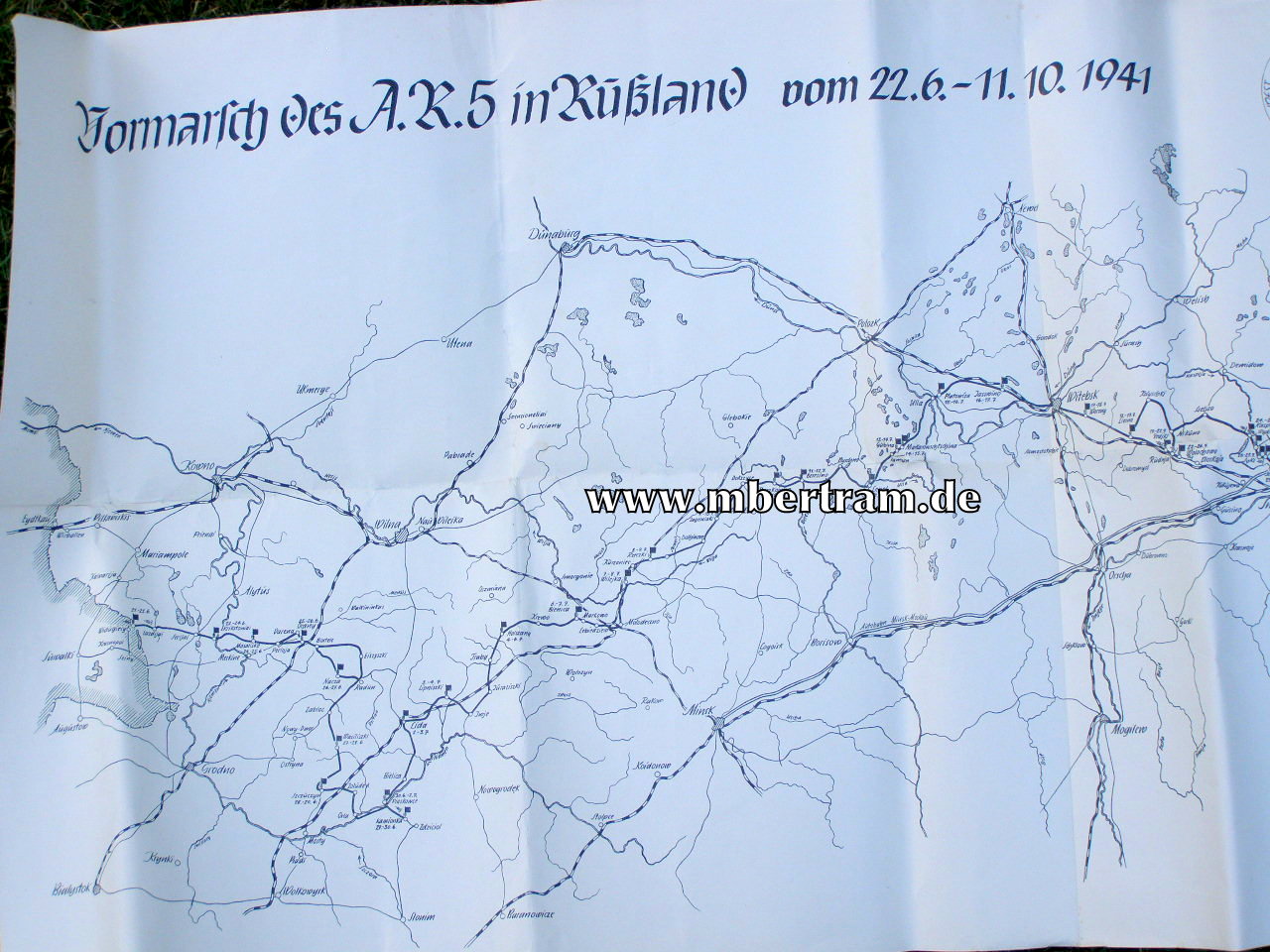 Landkarte " Vormarsch des 5. A.K. in Russland 1941 Chom...