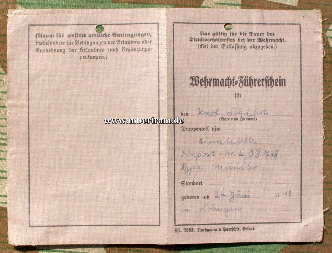 WH Führerschein Luftwaffe, Luftgaukommando XI, Münster