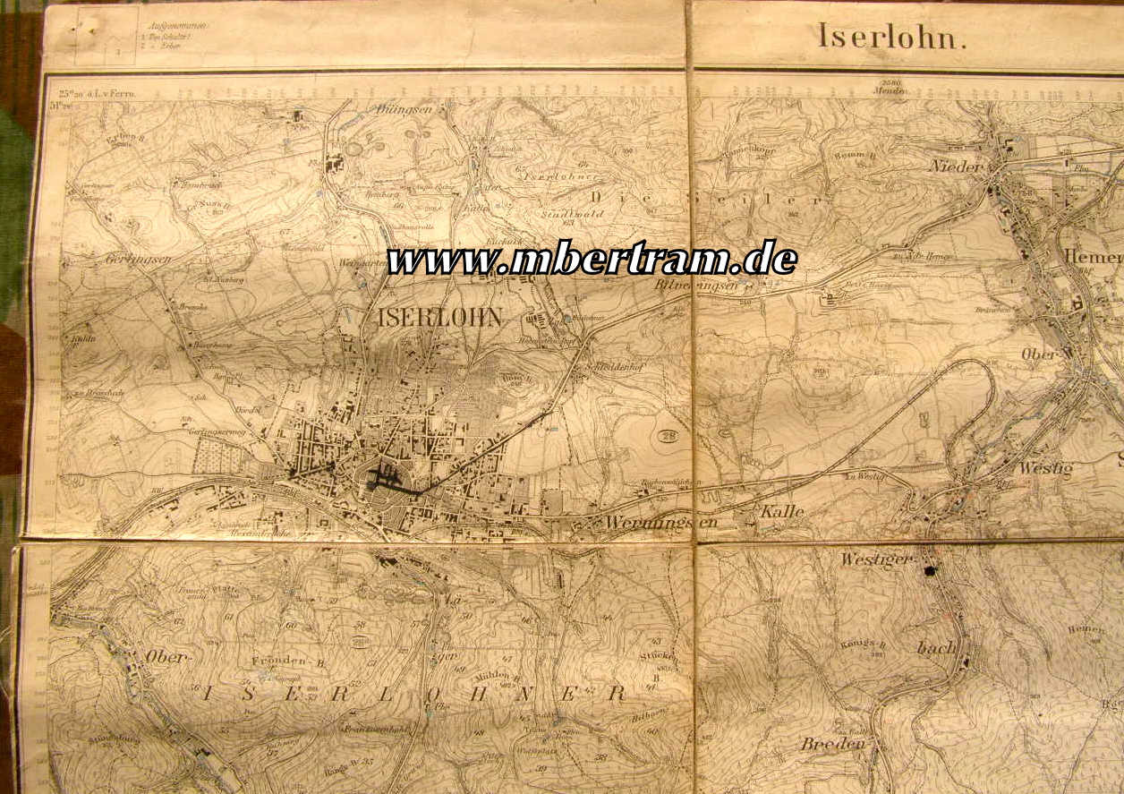 Landkarte Sauerland: Iserlohn, Garbeck, Hemer... um 1917