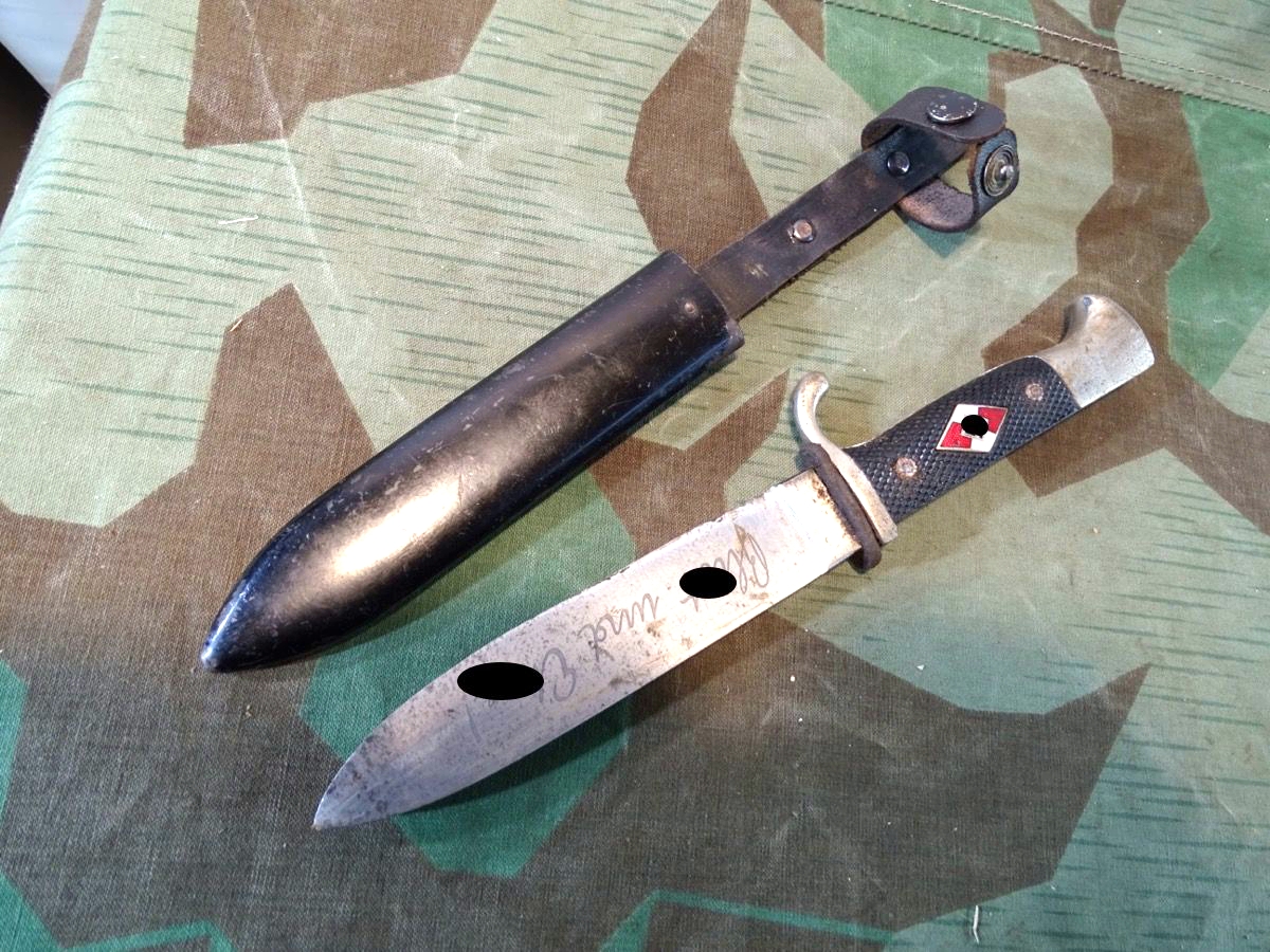 HJ Messer / HJ Dolch mit Devise, Trägergravur Königsberg. Hst. M7/80 1939 ,Gustav C. Spitzer, Solingen