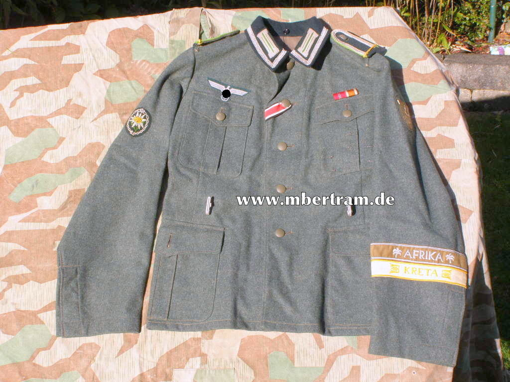 WH Gebirgsjäger Feldbluse M36, Ärmelband Afrika / Kreta...
