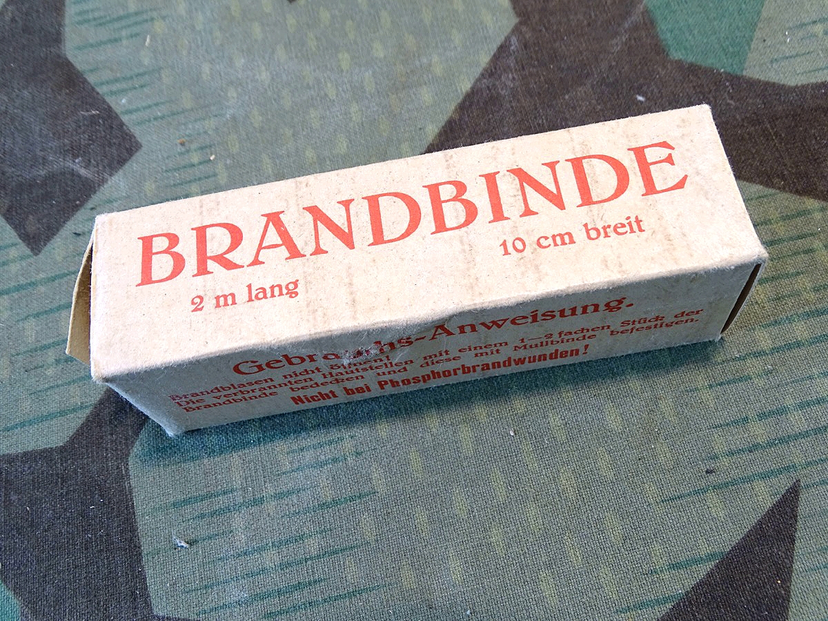 Brandbinde 2 m Lang 10 cm breit, E Pohl & Co Hamburg 1944.  Wehrmacht Sanitätsmaterial, Verbandkasten 