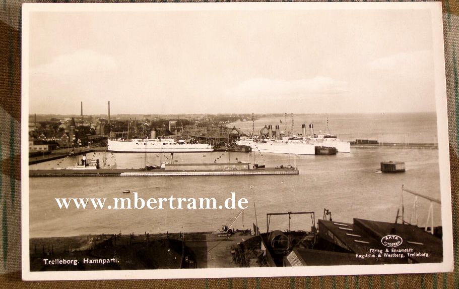 Kreuzfahrtschiffe im Hafen v. Trelleborg. Ungelaufen, 1935