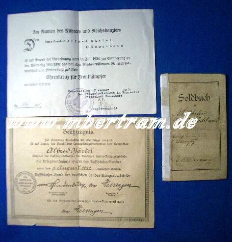 Dokumente 1.WK, E.R.Inf.Rgt.128, Soldbuch, 2 Urkunden