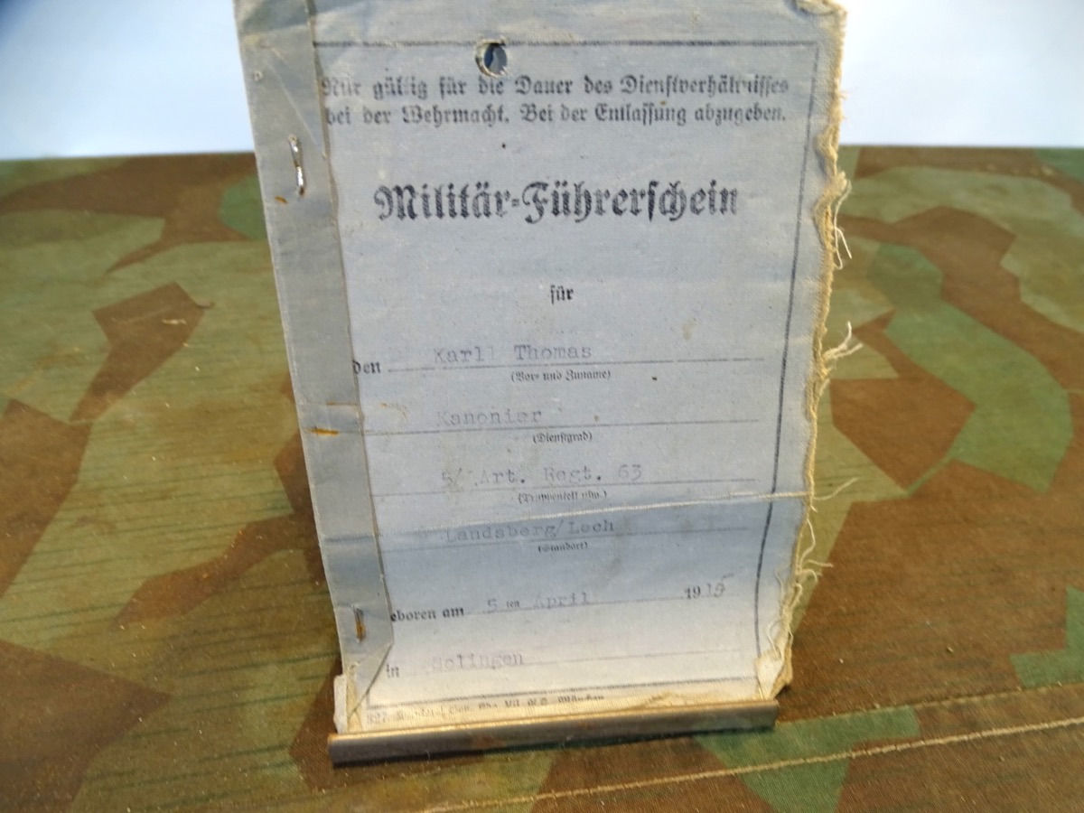 Früher Wehrmachts Führerschein Kanonier K.Thomas, Halbkette, Vollkette,  Pz. Kpf Wagen 1