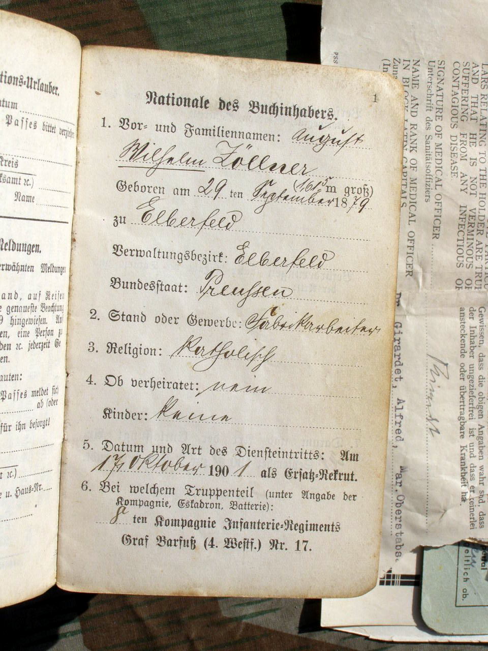 12439-8 Dokumente: 8.Kp. Inf.Rgt.Graf Barfuß ( 4. Westf.) Nr. 17
