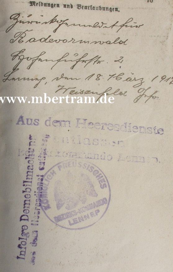 10340-20 Reservistenflasche, Militärpass. 5. Westf. Inf. Rgt. No.53